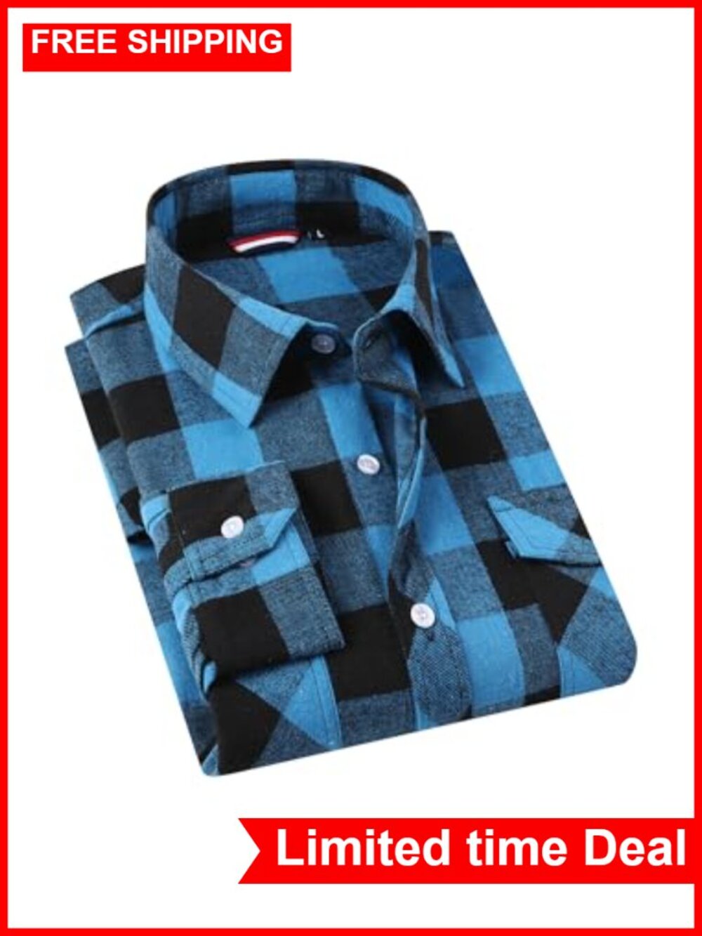 Mens Flannel Button Down Shirt Long Sleeve Plaid Chest Pocket